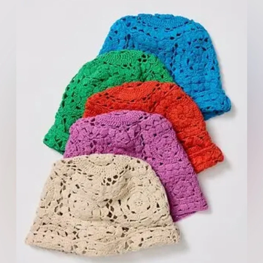 FREE PEOPLE x RAHI Sadie Crochet Bucket Hat By NWOT Purple OS - Picture 3 of 6